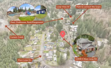 Neighborhood features showing property location and close proximity to community pool, clubhouse and playground