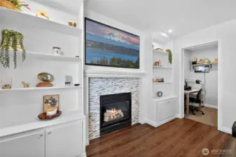 Great Room With Gas Fireplace With Small Office To The Right or Storage Room.