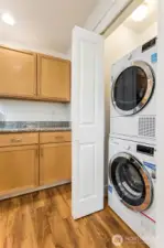 Newer stacking washer and dryer.