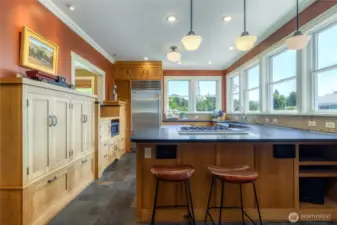 Updated Kitchen with a wall of windows with view to the back pool & "The Barn"-VRBO