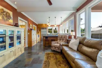 Family room & Kitchen with custom built-in cabinetry