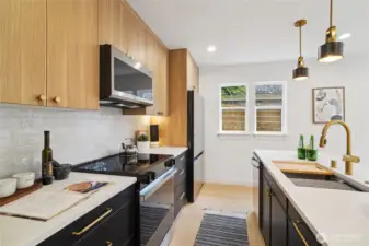 Very efficient kitchen; beautiful finishes