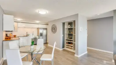 Built in wine cabinet and storage in open kitchen area