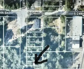 Arial view of property location, Located at the end of the dead end acriss the street from Salt Air Vista Park, on 246th & 26th Place S. (DesMoines Washington) on GPS.