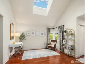 Upper level flex space makes a perfect office/den/playroom/workout space.