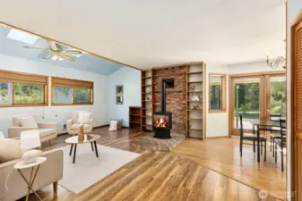 A bonus room with a fireplace.