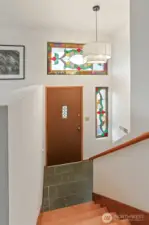 Original slate entry with stained glass removable panels
