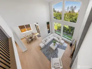 View of the living room from the upper level.