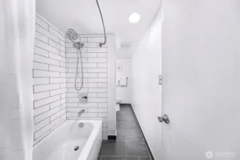 The newly remodeled guest bathroom
