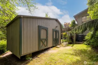 Outbuilding is half shop, half storage
