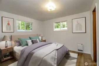 Virtual staged primary bedroom