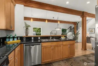 Kitchen opens up to formal dining room