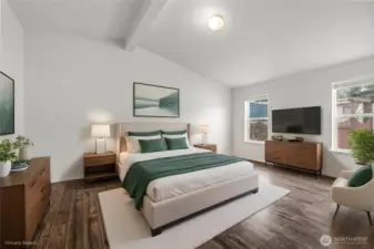 Virtually staged primary bedroom.