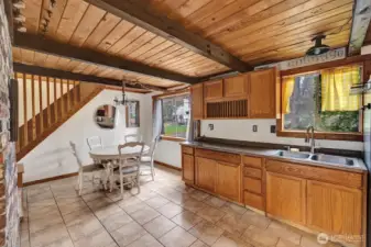 Large kitchen with eating area.
