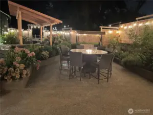 Nighttime view of patio.