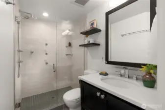 Primary suite bathroom with heated floors