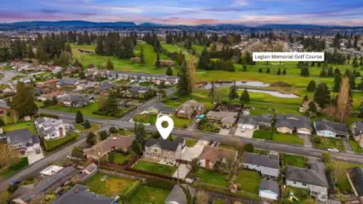 Aerial view facing East, showing close proximity to Legion Memorial Golf Course.
