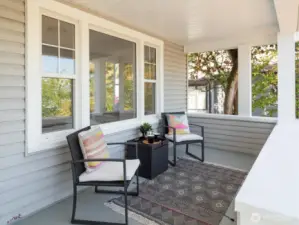 Expansive east-facing porch opens to Cascade views and golden sunrise