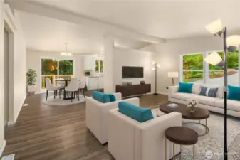 Spacious and open floorplan with vaulted ceilings and lots of windows to take in the outdoors -virtually staged to give you vision of the possibilities