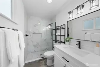 Primary bath with updated tile and fixtures
