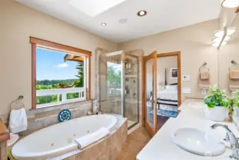 Primary spa bathroom, shower has 6 comfort shower heads