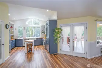 Inviting view into the fully remodeled chef’s kitchen.