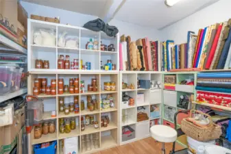 Lower-level finished room with versatile storage options.