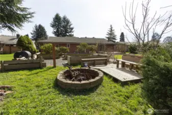 Firepit and raised garden beds