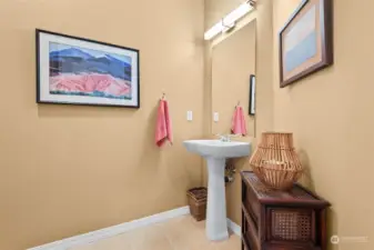 powder room with an upgraded light.