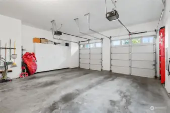 Two car garage with plenty of room for storage.