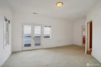 North east bedroom with views, deck and bathroom