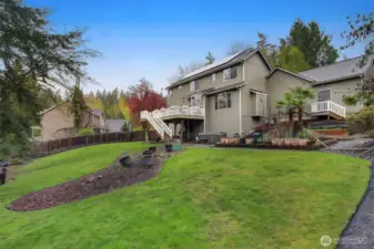 A view from the backyard looking back at the house.