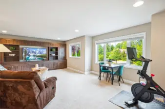 Rec/media/game room with built in entertainment cabinets offers endless possibilities.