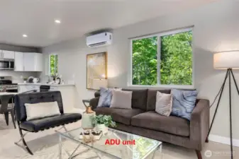 ADU offers mini-split technology for efficient heating and cooling year-round.
