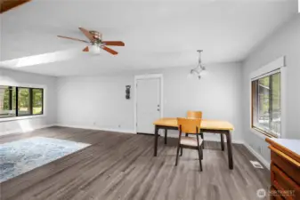 Ceiling fan keeps temperature just right in the summer.