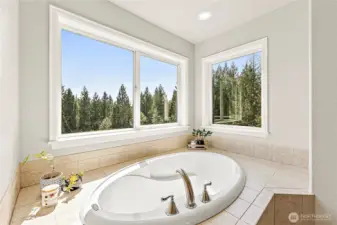 Large corner tub in primary BR with beautiful views