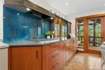Gorgeous custom glass backsplash