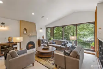 Rare & Stunning SW Style Fireplace Adjacent to Large Living Room Windows