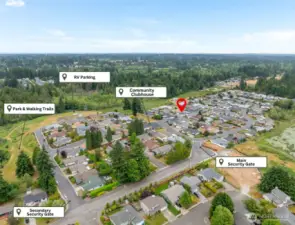 Bird’s-eye view of Thunderbird Village with easy access to all of its amenities.