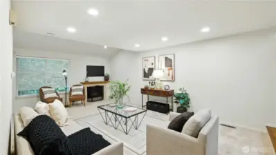 Gather around this inviting fireplace accented with elegant tile, surrounded by open living space ready for your custom furniture choices
