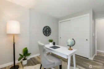 Generous closet offers more space for storage.