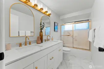 MUST SEE spa-like bathroom with gorgeous finishes including heated tile floor!