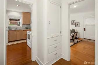 More period details shine through with classic hallway storage.