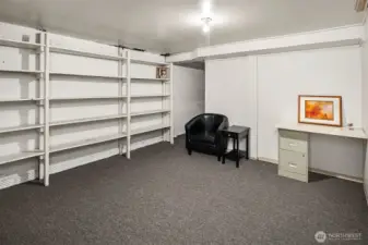 The spacious lower-level family room offers versatile use—ideal for storage, entertaining, or a home gym.