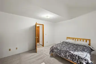 Downstairs bed located near bath for guests or multi-gen.