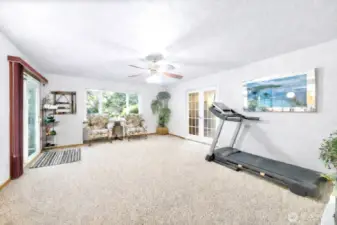Second Living room open to kitchen and master bedroom with second fireplace.
