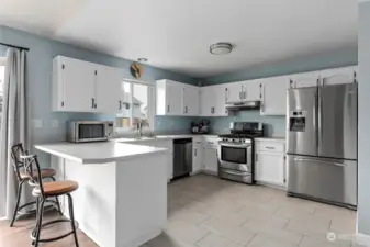 Spacious kitchen with plenty of counter space.