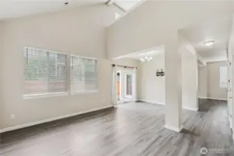 Vaulted ceilings and solid surface floors.