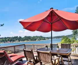 What's not to love about the views from this deck over looking Puget Sound? Southwest facing one can see into Wollochet Bay, Hale Passage, Fox Island and beyond to the Olympic mountain range.