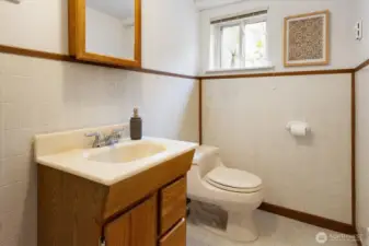 The lower level features a half bath.  It is perfectly located between the rec room and the fourth bedroom.